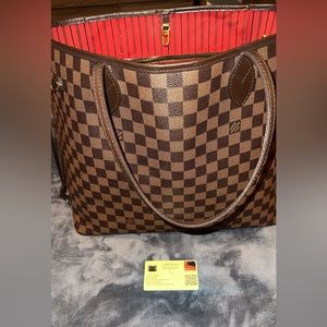 Louis Vuitton Damier Ebene Tote with Red Interior